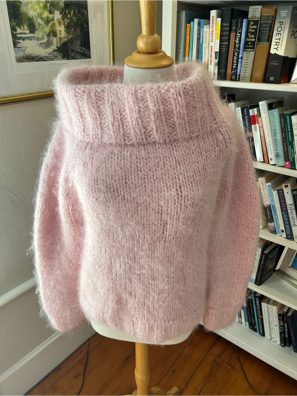 Michael Kors Collection Pale Pink Mohair Cowl Turtleneck Sweater